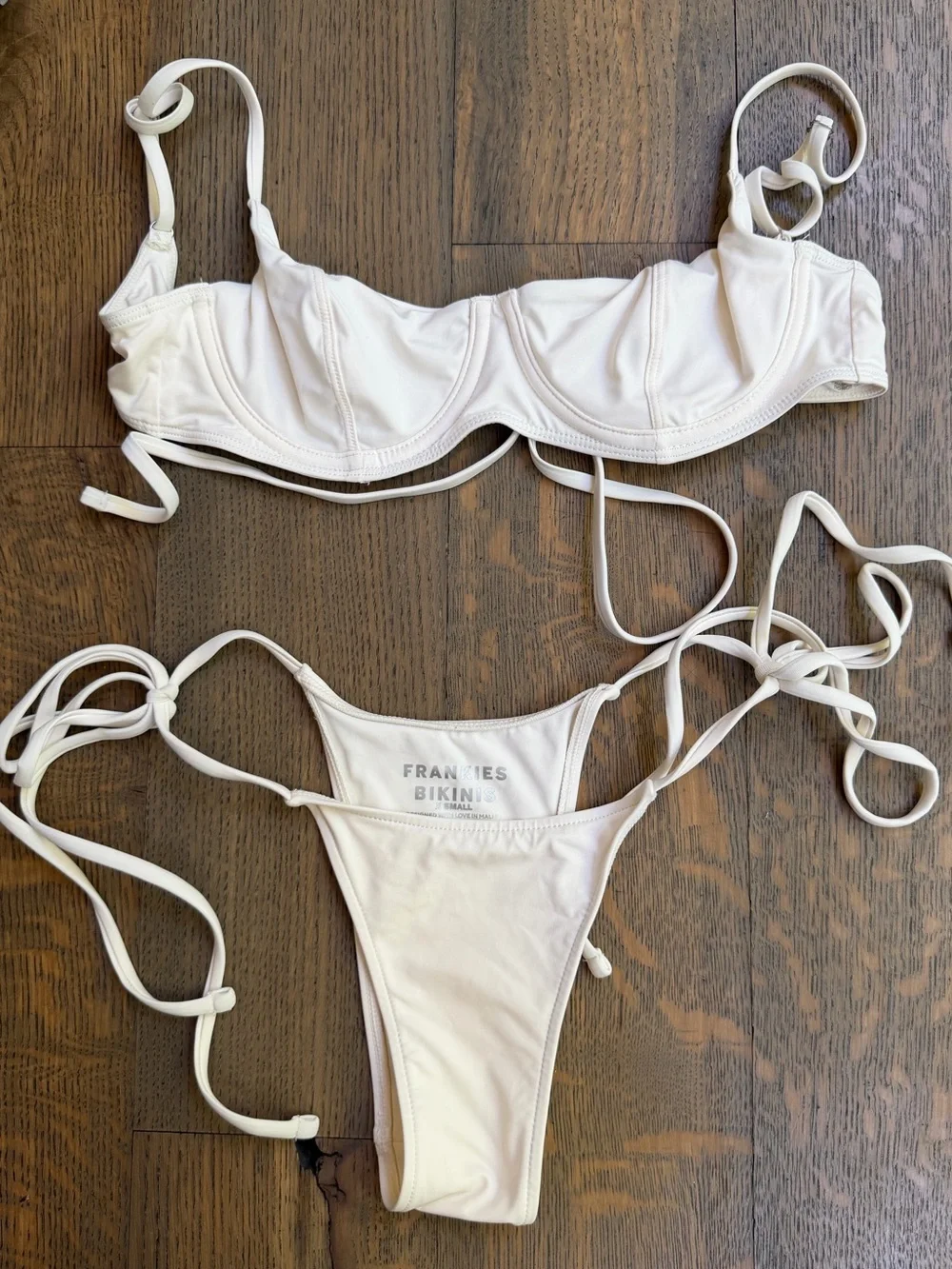 Frankie's Bikinis Cream Underwire Top with Tie-Side String Bottoms